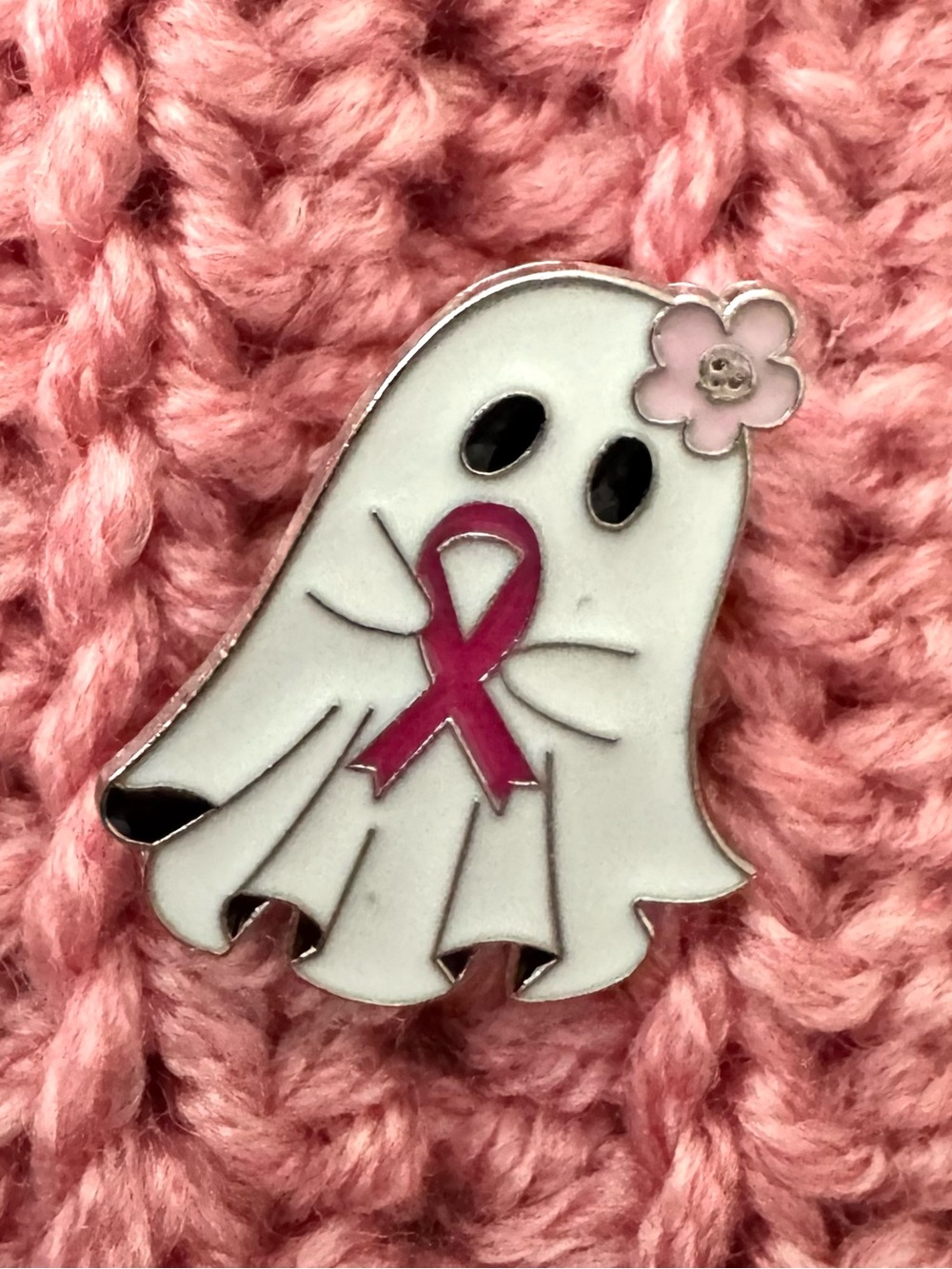 Pink Ribbon Ghost Enamel Pin